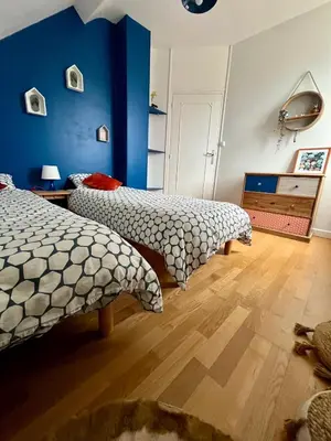 Un ou plusieurs lits dans un hébergement de l'établissement La Mésangère-Maison Normande à 150m de la Plage
