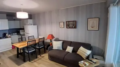 Cuisine ou kitchenette dans l'établissement vue mer et plage Courseulles