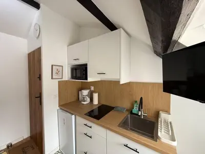 Cuisine ou kitchenette dans l'établissement L’Écrin – Studio charmant