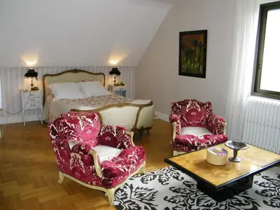 Coin salon dans l'établissement Chambre d'hotes La Jaunais