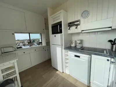 Cuisine ou kitchenette dans l'établissement Appartement rénové avec tennis privé, parking et vue mer - FR-1-361-162
