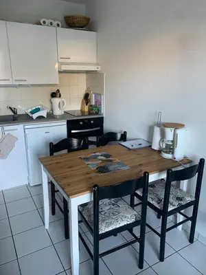 Cuisine ou kitchenette dans l'établissement 2 pièces avec jardin Fleur Marine bord de mer Cabourg