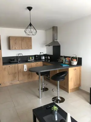 Cuisine ou kitchenette dans l'établissement Appart. sur Caen avec Garage et Wifi.
