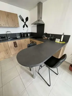 Cuisine ou kitchenette dans l'établissement Appart. sur Caen avec Garage et Wifi.