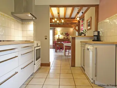 Cuisine ou kitchenette dans l'établissement Maison spacieuse, animaux admis - 10 pers. - FR-1-497-121