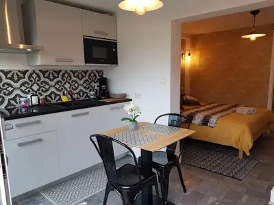 Cuisine ou kitchenette dans l'établissement Le P'tit gousset, à 100 m de la mer