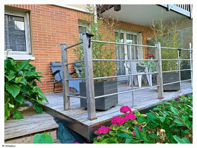Balcon ou terrasse dans l'établissement Cabourg, Appartement plain pied avec terrasse accès direct à la plage