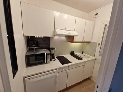 Cuisine ou kitchenette dans l'établissement Appartement Balcon Centre Cabourg