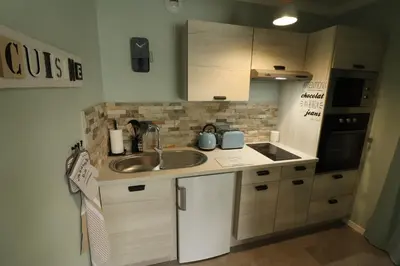 Cuisine ou kitchenette dans l'établissement Les Platanes