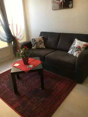 Coin salon dans l'établissement Charmant 2 pièces à Cabourg proche plage