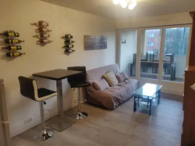 Coin salon dans l'établissement Appartement F3 Cabourg près plage hippodrome centre-ville