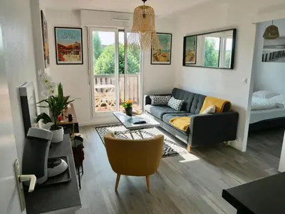 Coin salon dans l'établissement Plage Cabourg 5bis