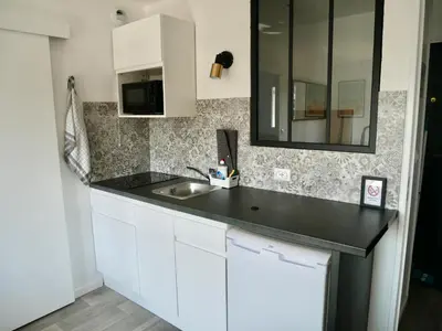 Cuisine ou kitchenette dans l'établissement Plage Cabourg 5bis