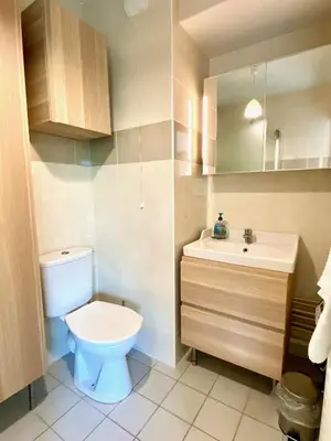 Salle de bains dans l'établissement Le Neptune, appartement avec parking et jardin proche université