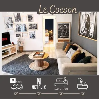 LE COCOON Saint Lô - Appartement privé tout équipé - Haras - Parking gratuit - Entrée autonome - Wifi - Netflix - Baignoire - Lave-linge - Lit Queen Size 160cm & canapé-lit 140cm - Jusqu'à 4 personnes
