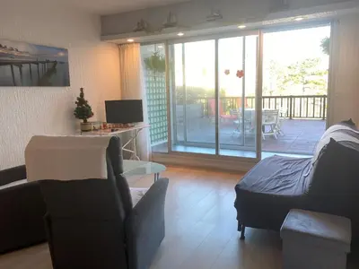 Télévision ou salle de divertissement dans l'établissement Appartement 2 pièces avec terrasse privative, animaux admis - FR-1-487-332