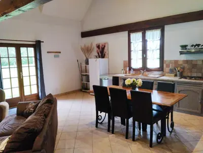 Coin salon dans l'établissement Maison traditionnelle Normande avec piscine