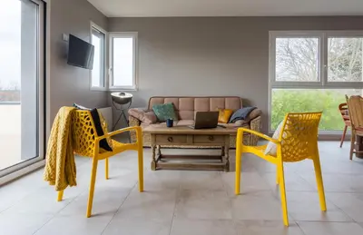 Télévision ou salle de divertissement dans l'établissement Tribord, appt avec terrasse et vue mer, parking