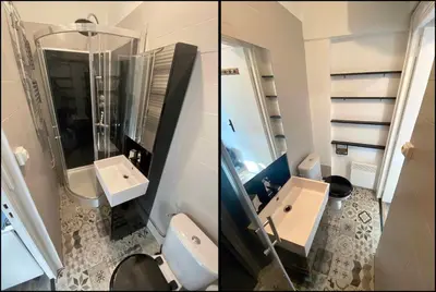 Salle de bains dans l'établissement L'INTIMISTE à Saint Lô - Atypique - Studio Duplex Privé tout équipé - Gare - Centre - Parking gratuit - Entrée autonome - Chambre en mezzanine - Wifi - Netflix - Lave-linge