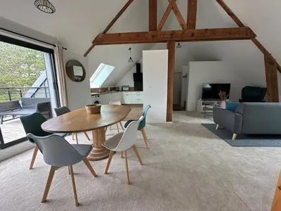Coin salon dans l'établissement Barneville Plage appart cosy avec terrasse 150m de la mer