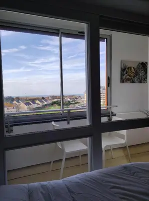 Un ou plusieurs lits dans un hébergement de l'établissement Studio 22 - Coucher de Soleil & Vue Mer