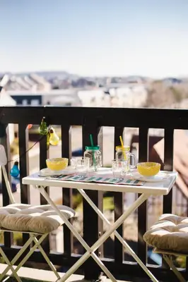 Balcon ou terrasse dans l'établissement Appartement cosy avec vue imprenable sur Cabourg - accès direct plage - proche centre ville