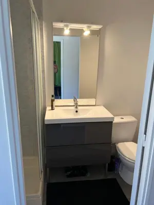 Salle de bains dans l'établissement 0 rdc Appartement centre flers proche commerces et gare