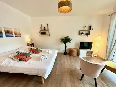 Télévision ou salle de divertissement dans l'établissement Nihal, Studio proche Zenith avec parking et balcon