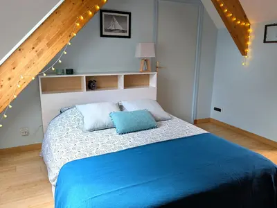 Un ou plusieurs lits dans un hébergement de l'établissement Duplex vue mer tout confort a la Croix Paqueray