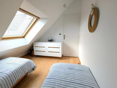 Un ou plusieurs lits dans un hébergement de l'établissement Duplex vue mer tout confort a la Croix Paqueray
