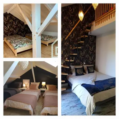 Un ou plusieurs lits dans un hébergement de l'établissement Villa Poppies Holidays - Luxury Seaside Retreat Spa Private Garden Baby-Foot 14 Guests EVG Groups XXL Ouistreham Riva Bella D-Day Beaches