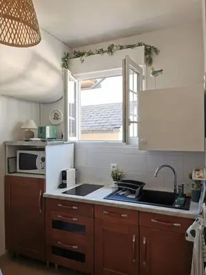 Cuisine ou kitchenette dans l'établissement Studio chic, hyper centre, 4 minutes de la plage